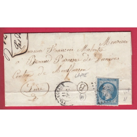 N°22 GC YSSENGEAUX HAUTE LOIRE BOITE RURALE B LAPTE POUR MONTFAUCON LETTRE COVER