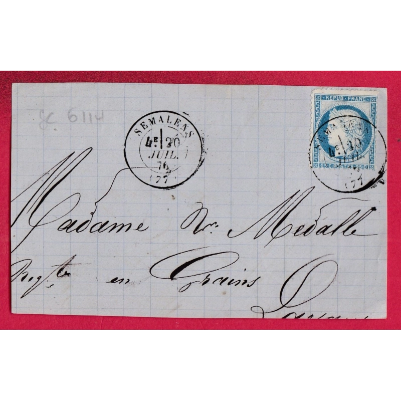 N°60 CAD TYPE 17 SEMALENS TARN POUR LAVAUR DEVANT DE LETTRE COVER