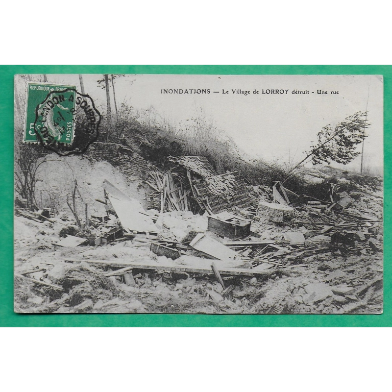 N°137 SEMEUSE CONVOYEUR LIGNE CHATEAU LANDON A SOUPPES CARTE POSTALE INONDATIONS LORROY SEINE ET MARNE POUR PARIS FRANCE