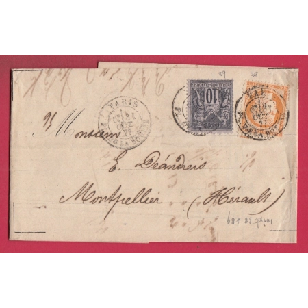 N°38 + 89 MIXTE SAGE CERES PARIS PL DE LA BOURSE POUR MONTPELLIER HERAULT LETTRE COVER