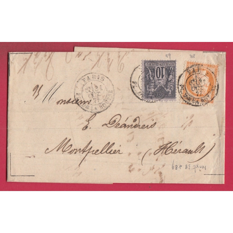 N°38 + 89 MIXTE SAGE CERES PARIS PL DE LA BOURSE POUR MONTPELLIER HERAULT LETTRE COVER