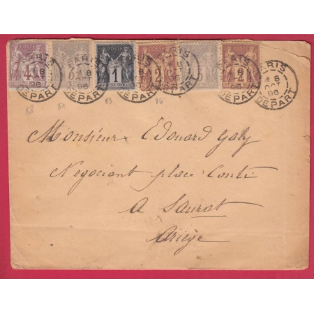 N°83 86 87 88 PARIS DEPART 1896 POUR SAURAT ARIEGE LETTRE COVER