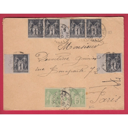 N°83 102 MILLESIME 9 PARIS R LITTRE 1900 POUR PARIS LETTRE COVER