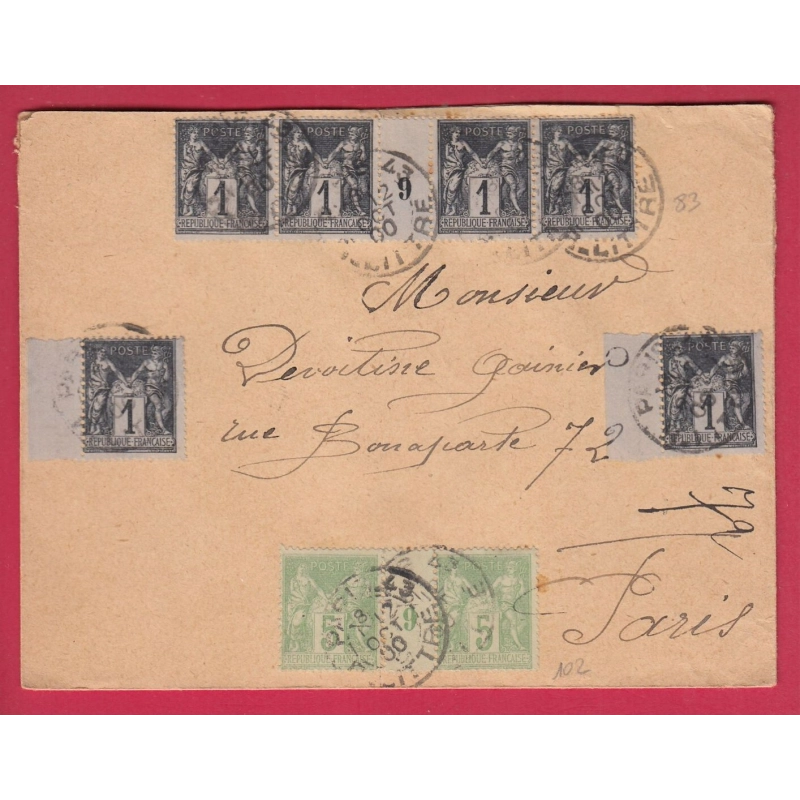 N°83 102 MILLESIME 9 PARIS R LITTRE 1900 POUR PARIS LETTRE COVER