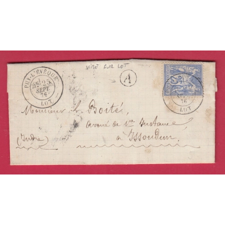 N°78 CAD TYPE 18 PUY L'EVEQUE LOT BOITE RURALE A VIRE SUR LOT POUR ISSOUDUN INDRE LETTRE COVER