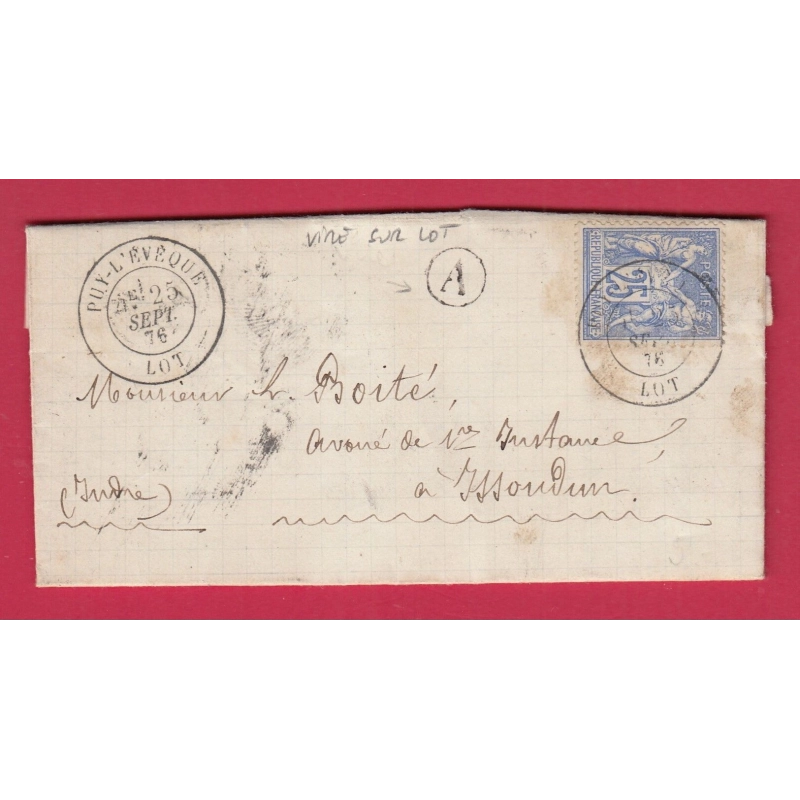 N°78 CAD TYPE 18 PUY L'EVEQUE LOT BOITE RURALE A VIRE SUR LOT POUR ISSOUDUN INDRE LETTRE COVER