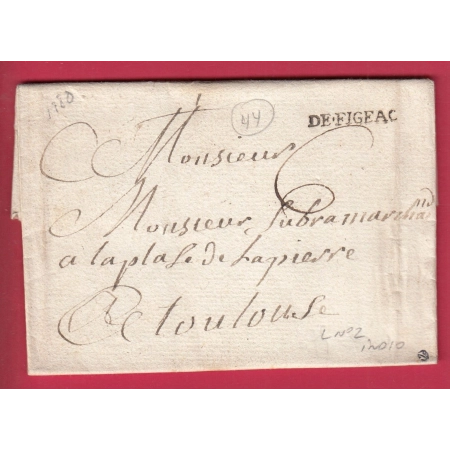 MARQUE DE FIGEAC LOT 1780 LENAIN N°2 POUR TOULOUSE HAUTE GARONNE LETTRE COVER