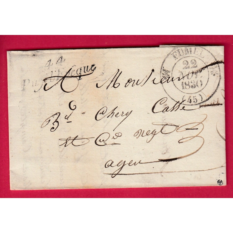CURSIVE 44 PUY L'EVEQUE LOT CAD TYPE 12 FUMEL LOT ET GARONNE 1830 POUR AGEN  LETTRE COVER