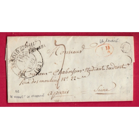 CURSIVE 62 LE VERNET LA VARENNE PUY DE DOME BOITE RURALE C LA FAURIE DECIME RURAL POUR PARIS 1842 LETTRE COVER