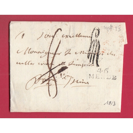 MARQUE 46 MENDE LOZERE TAXE ANNULE FRANCHISE VERIFIEE POUR PARIS 1813 LETTRE COVER