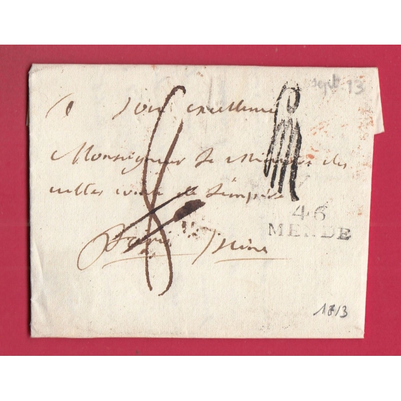 MARQUE 46 MENDE LOZERE TAXE ANNULE FRANCHISE VERIFIEE POUR PARIS 1813 LETTRE COVER