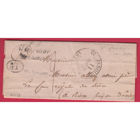 CURSIVE 62 ST GERMAIN CAD TYPE 12 ISSOIRE DECIME RURAL BRASSAC PUY DE DOME POUR RIOM TYPE 11  LETTRE COVER