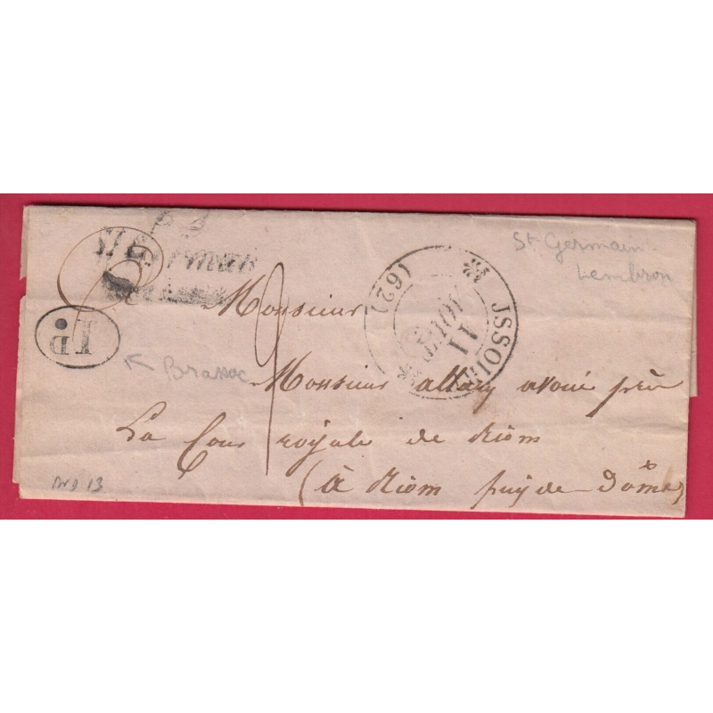 CURSIVE 62 ST GERMAIN CAD TYPE 12 ISSOIRE DECIME RURAL BRASSAC PUY DE DOME POUR RIOM TYPE 11  LETTRE COVER