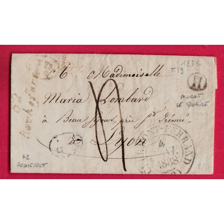 CURSIVE 62 ROCHEFORT PUY DE DOME T13 CLERMONT FERRAND BOITE RURALE H MURAT LE QUAIRE POUR LYON LETTRE COVER