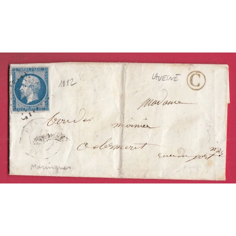N°14 PC 1882 MARINGUES PUY DE DOME BOITE RURALE C LAVEINE POUR CLERMONT FERRAND LETTRE COVER