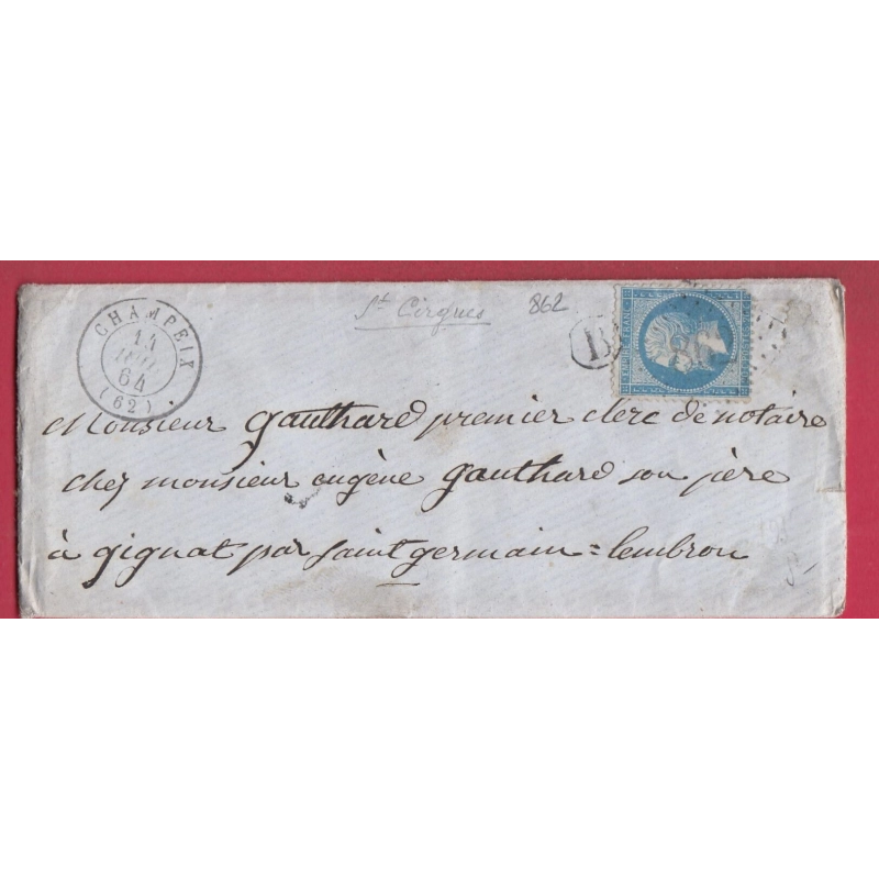 N°22 GC 862 CHAMPEIX PUY DE DOME BOITE RURALE B ST CIRGUES  POUR ST GERMAIN LEMBRON LETTRE COVER