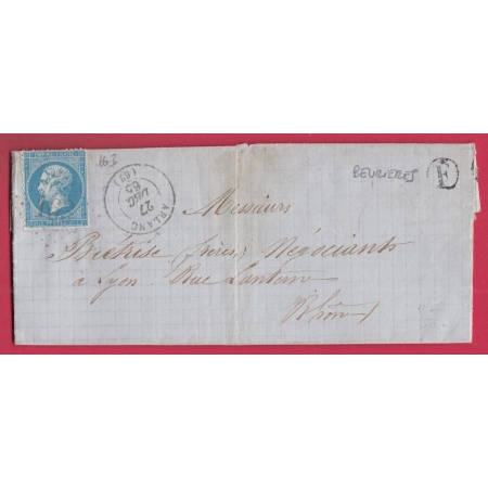 N°22 GC 163 ARLANC PUY DE DOME BOITE RURALE F BEURRIERES POUR LYON LETTRE COVER