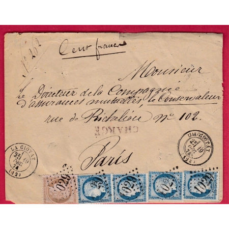 N°58 60 X4 GC1029 LA CIOTAT BOUCHES DU RHONE LETTRE CHARGE POUR PARIS LETTRE COVER
