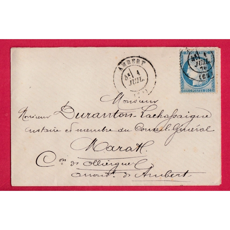 N°60 CAD TYPE 17 AMBERT PUY DE DOME POUR MARAT LETTRE COVER