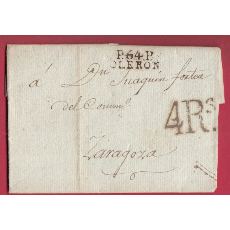 MARQUE P64P OLERON BASSES PYRENEES TAXE 4 RELAS ESPAGNE ZARAGOZA 1817 LETTRE COVER