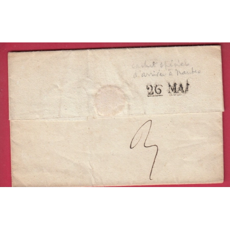 MARQUE P47P ANGERS MAINE ET LOIRE CACHET ARRIVE SPECIAL A NANTES LOIRE INFERIEURE 1810 LETTRE COVER