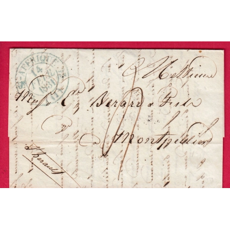 CAD TYPE 12 EN BLEU ST AFFRIQUE AVEYRON 1831 POUR MONTPELLIER LETTRE COVER