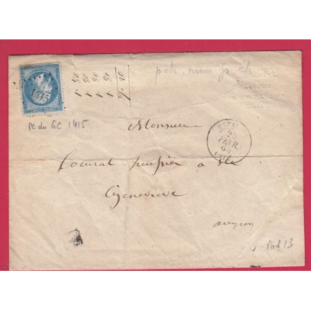 N°22 PC DU GC 1415 ESPALION AVEYRON 1864 POUR STE GENEVIEVE INDICE 13 LETTRE COVER