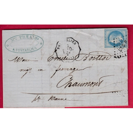 N°29 CONVOYEUR STATION PONTARLIER DOUBS POUR CHAUMONT HAUTE MARNE LETTRE COVER