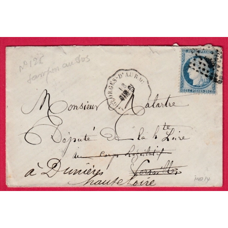 N°60 CONVOYEUR STATION ST GEORGES D'AURAC VERSAILLES ASSEMBLEE NATIONALE AU DOS REEXP DUNIERES HAUTE LOIRE LETTRE COVER