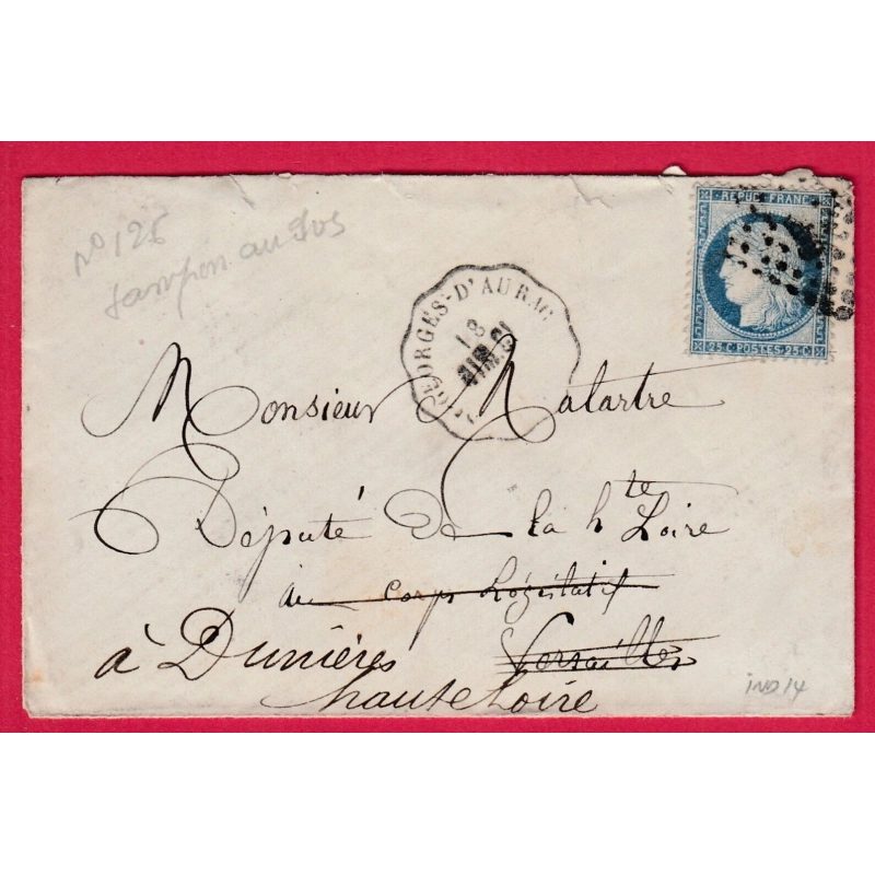 N°60 CONVOYEUR STATION ST GEORGES D'AURAC VERSAILLES ASSEMBLEE NATIONALE AU DOS REEXP DUNIERES HAUTE LOIRE LETTRE COVER