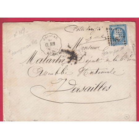 N°60 CONVOYEUR STATION BRIOUDE HAUTE LOIRE POUR VERSAILLES ASSEMBLEE NATIONALE MENTION POIDS VERIFIE LETTRE COVER