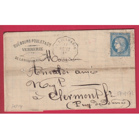 N°60 CONVOYEUR STATION LA RICAMARIE LOIRE POUR CLERMONT FERRAND PUY DE DOME INDICE 14 LETTRE COVER