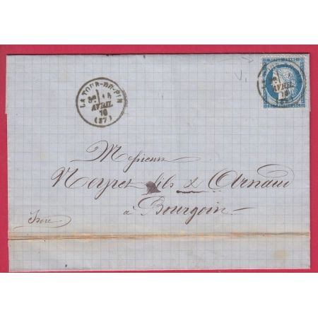 N°60 CAD TYPE 16 LA TOUR DU PIN ISERE CAD TYPE 16 POUR BOURGOIN LETTRE COVER