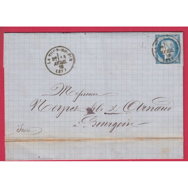 N°60 CAD TYPE 16 LA TOUR DU PIN ISERE CAD TYPE 16 POUR BOURGOIN LETTRE COVER