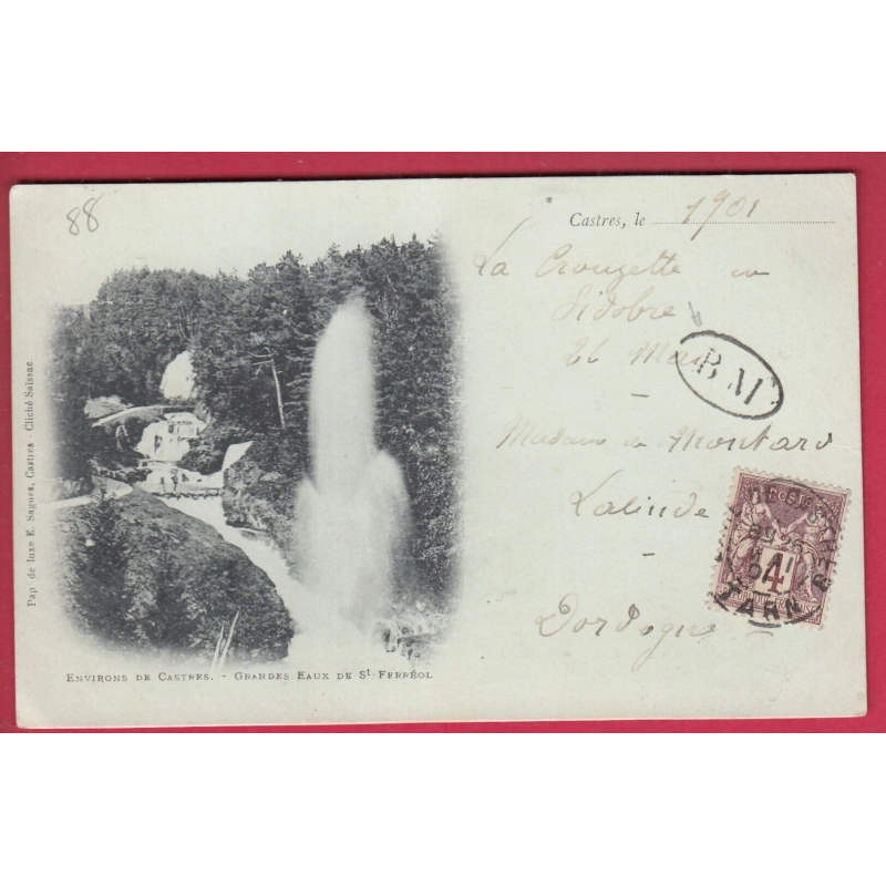 N°88 GARE DE CASTRES TARN BM LA CROUZETTE EN SIDOBRE POUR LALINDE DORDOGNE LETTRE COVER