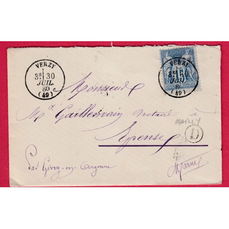 N°90 CAD TYPE 16 VERZY MARNE BOITE RURALE D MAILLY POUR EPENSE LETTRE COVER