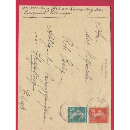 ALSACE LORRAINE ENCHENBERG MOSELLE CAD ALLEMAND N°137 138 1919 POUR STRASBOURG  LETTRE COVER