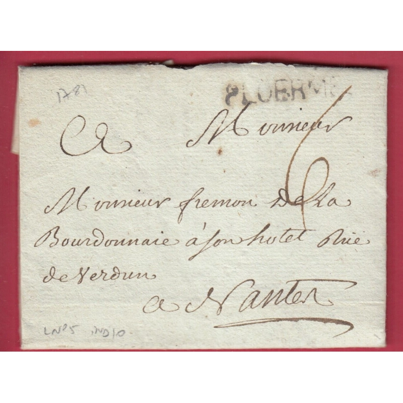 MARQUE PLOERMEL MORBIHAN LENAIN N°5 1781 POUR NANTES LETTRE COVER