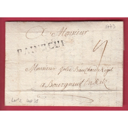 MARQUE PAIMBOEUF LOIRE INFERIEURE LENAIN N°2 INDICE 18 1773 POUR BOURGNEUF EN RETZ LETTRE COVER