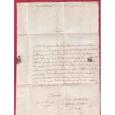 MARQUE PAIMBOEUF LOIRE INFERIEURE LENAIN N°2 INDICE 18 1773 POUR BOURGNEUF EN RETZ LETTRE COVER