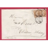 N°13 X2 PARIS CERCLE DE POINTS 1366 + 3310 POUR CHATEAU THIERRY AISNE 1862 LETTRE COVER ETIQUETTE PUB