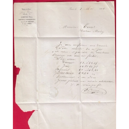 N°13 X2 PARIS CERCLE DE POINTS 1366 + 3310 POUR CHATEAU THIERRY AISNE 1862 LETTRE COVER ETIQUETTE PUB
