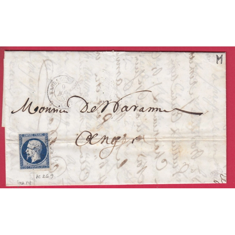 N°14 PC 269 BARREGES LUZ POUR ANGERS INDICE 14 BAREGES HAUTE PYRENEES  LETTRE COVER