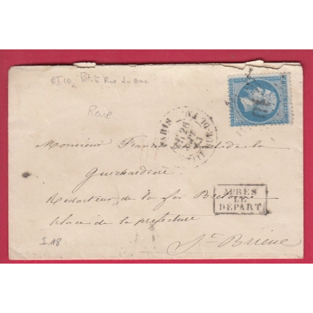 N°22 PARIS ETOILE 10 PETITE RUE DU BAC APRES LE DEPART POUR ST BRIEUC COTES DU NORD INDICE 18 LETTRE COVER