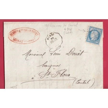 N°60 CONVOYEUR STATION MURAT CANTAL GC 4841 MOISSAC DU CANTAL POUR ST FLOUR LETTRE COVER