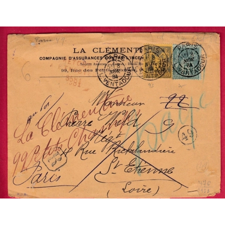 N°75 93 PARIS PL VENTADOUR RETOUR ENVOYEUR 3581 ST ETIENNE LOIRE RECOMMANDE LETTRE COVER
