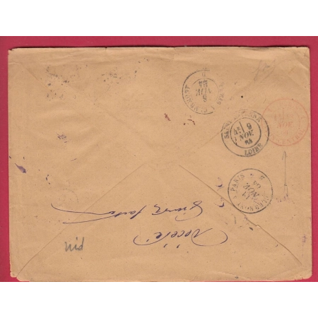 N°75 93 PARIS PL VENTADOUR RETOUR ENVOYEUR 3581 ST ETIENNE LOIRE RECOMMANDE LETTRE COVER