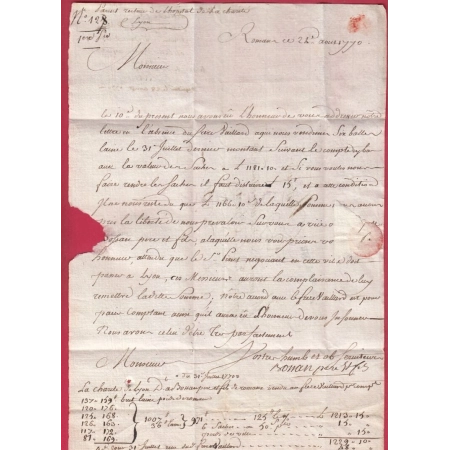 MARQUE ROMANS DROME LENAIN N°5 INDICE 11 POUR LYON 1770 LETTRE COVER