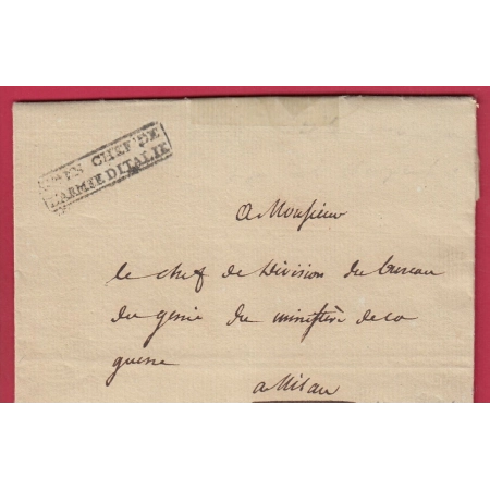 MARQUE ENCADREE CDT CHEF DE L'ARMEE ITALIE MILAN 1809 SIGNE LE GENERAL CHARPENTIER COMTE EMPIRE MILANO ITALIA LETTRE