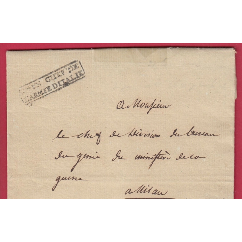 MARQUE ENCADREE CDT CHEF DE L'ARMEE ITALIE MILAN 1809 SIGNE LE GENERAL CHARPENTIER COMTE EMPIRE MILANO ITALIA LETTRE